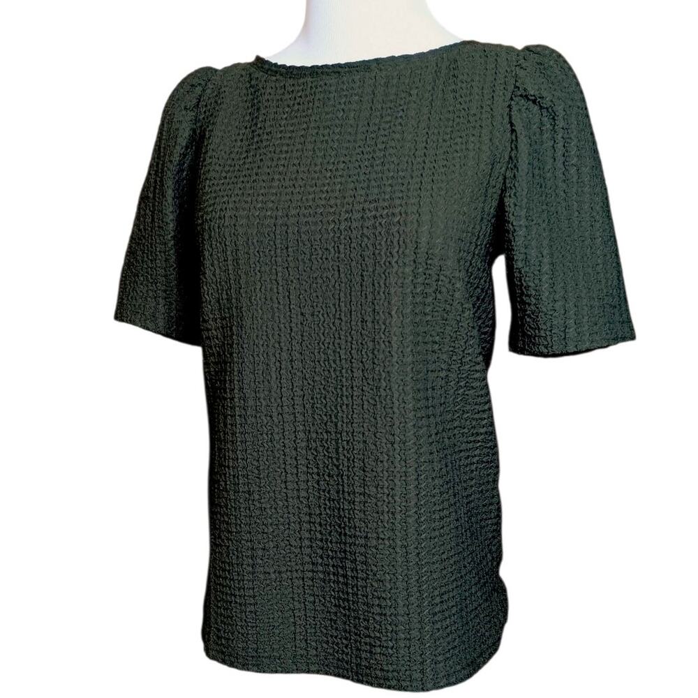 LOFT Blouse Top XS Green Light Waffle Gauzy Boho Work School Travel Basic Staple